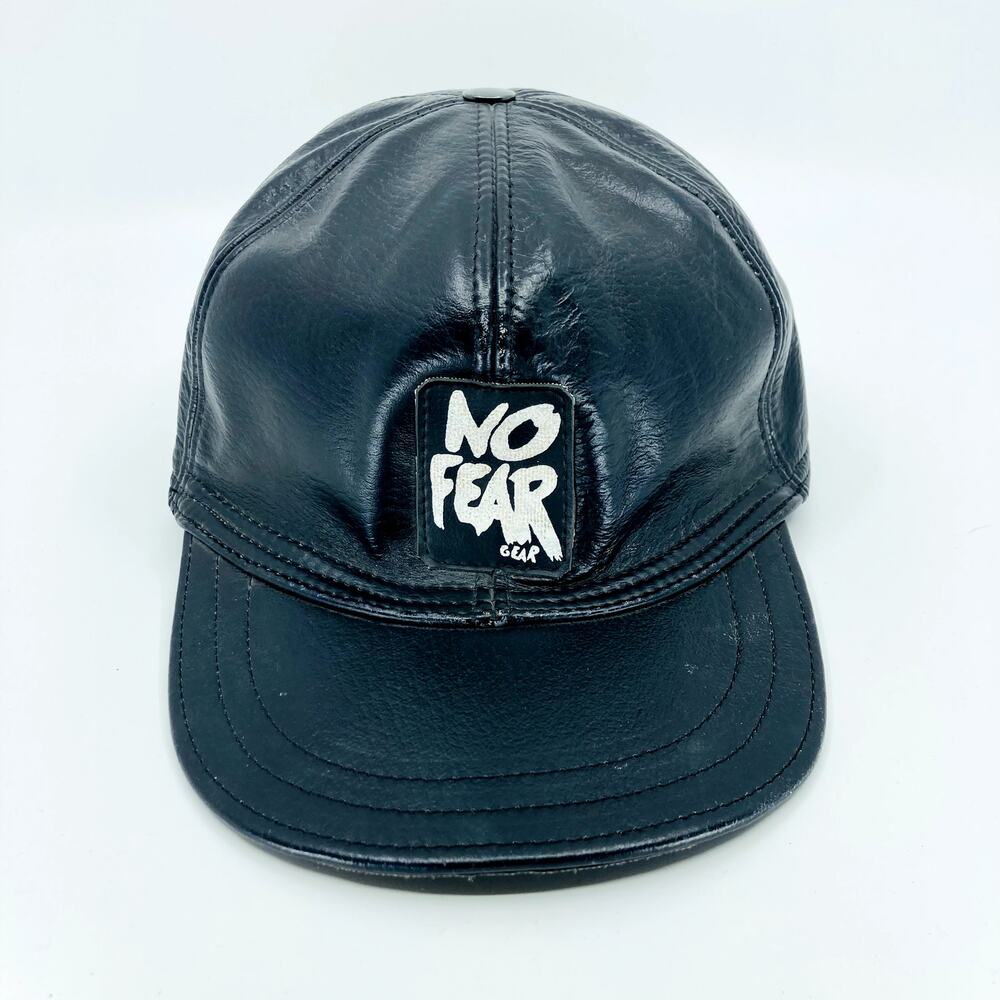 Vintage No Fear Gear Genuine Leather Rare Adjustable Strapback Hat